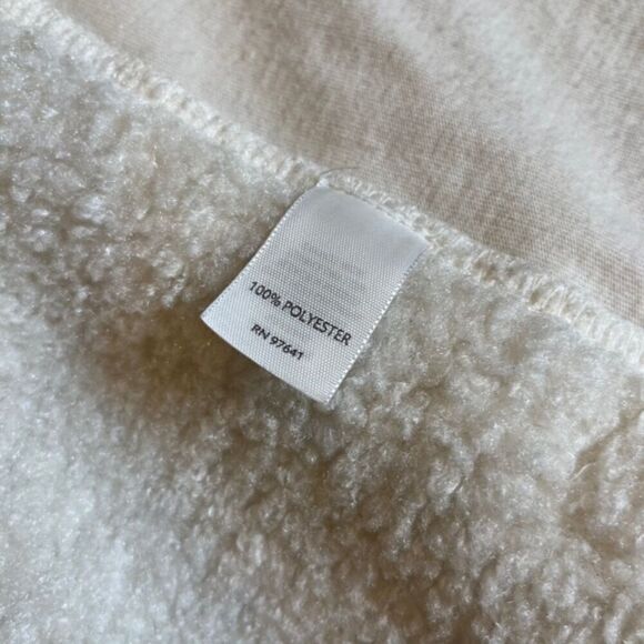 J. Jill White Fluffy Teddy Fleece Coat Jacket Polyester Full Zip Pockets Large - Picture 7 of 11